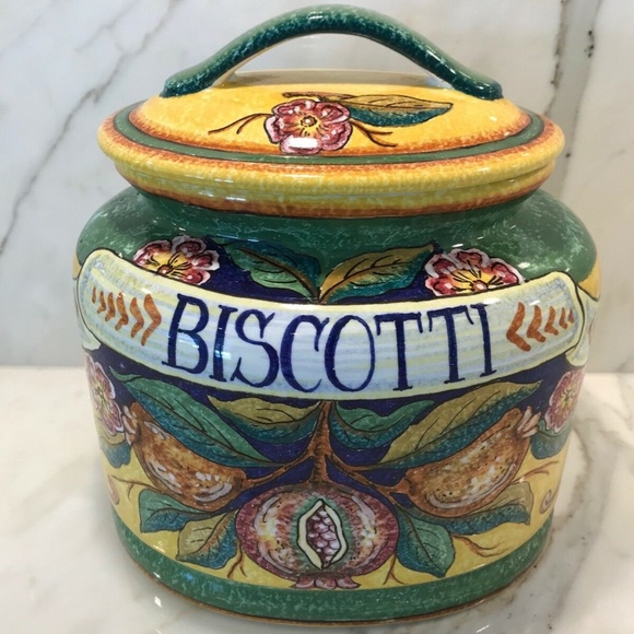 ITALIAN HANDMADE PAINTED FRUIT BISCOTTI JAR NEW! - Picture 5 of 14